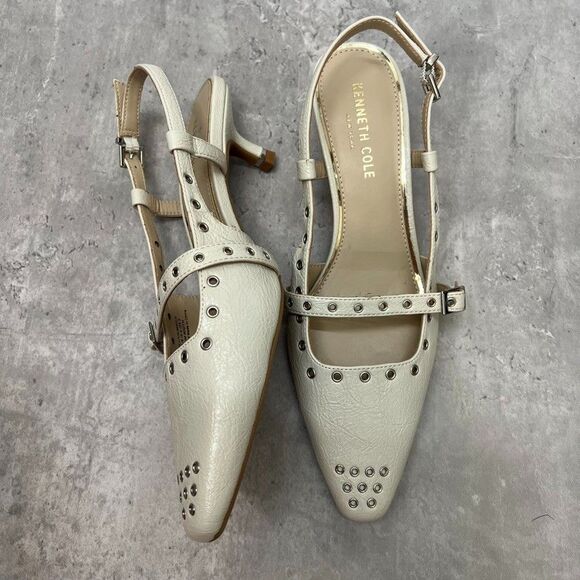 Kenneth Cole Ivory Martha Eyelet Slingback Kitten Heels Womens Size 8M - Picture 3 of 10